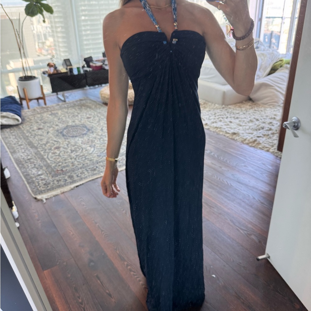 Cache Navy Halter Maxi Dress